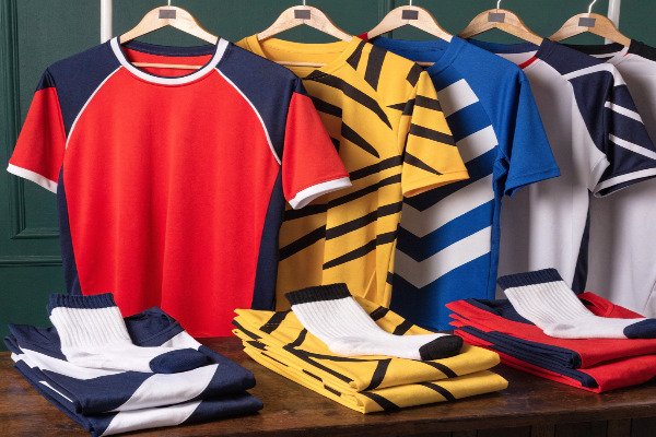 A collection of high-quality wholesale soccer uniforms in various colors